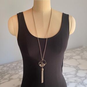 Long Tassel Necklace w/ Captured Crystal